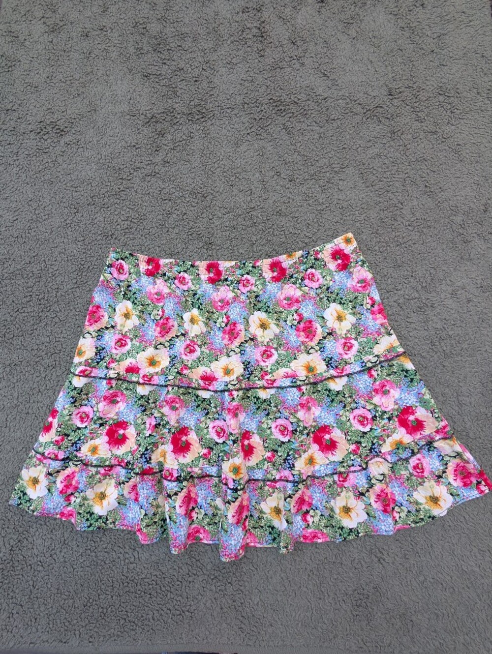 Vero Moda Floral Tiered Skater Skirt in Pink, Yellow, Green and Blue